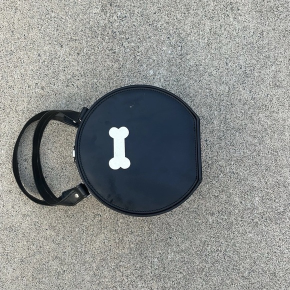 Doggie Double Bowl Purse Small Dog Chic Trendy Black M2-002 - Picture 3 of 8